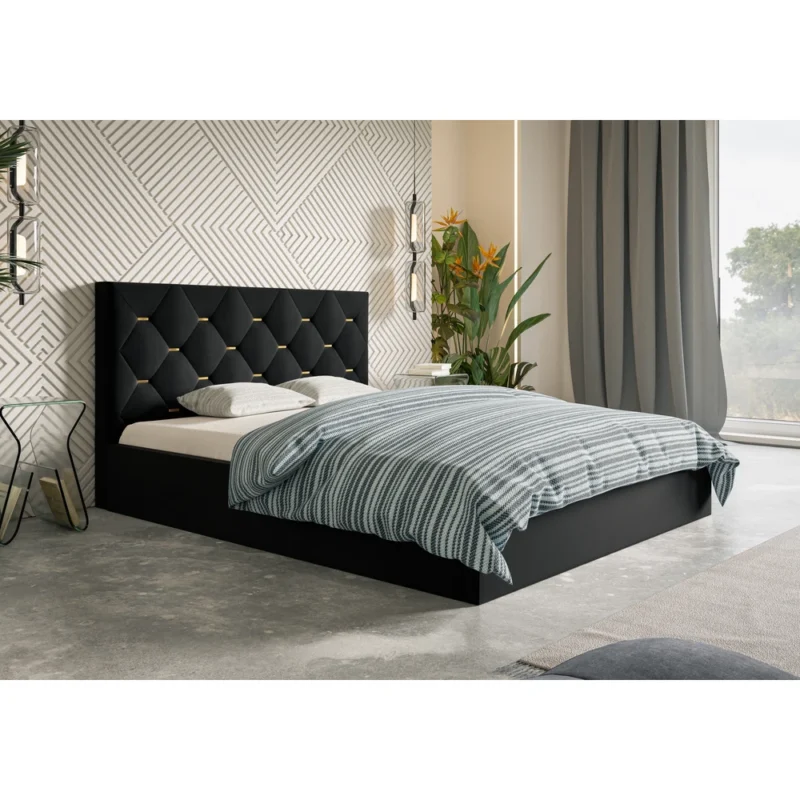 Czarne nowoczesne łóżko z pojemnikiem i stelażem do sypialni 180x200 cm PURE Czarne nowoczesne łóżko z pojemnikiem i stelażem do sypialni 180x200 cm PURE