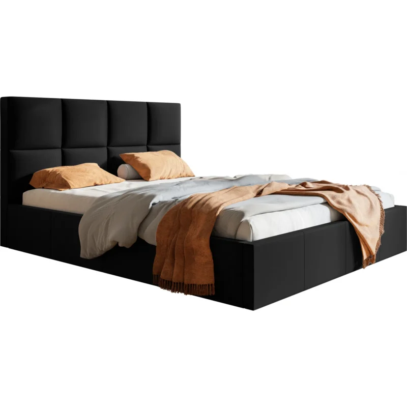 Dwuosobowe łóżko tapicerowane 120x200 cm z pojemnikiem COMFY czarne Dwuosobowe łóżko tapicerowane 120x200 cm z pojemnikiem COMFY czarne