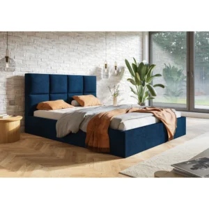 Granatowe łóżko tapicerowane z pojemnikiem 90x200 COMFY Granatowe łóżko tapicerowane z pojemnikiem 90x200 COMFY