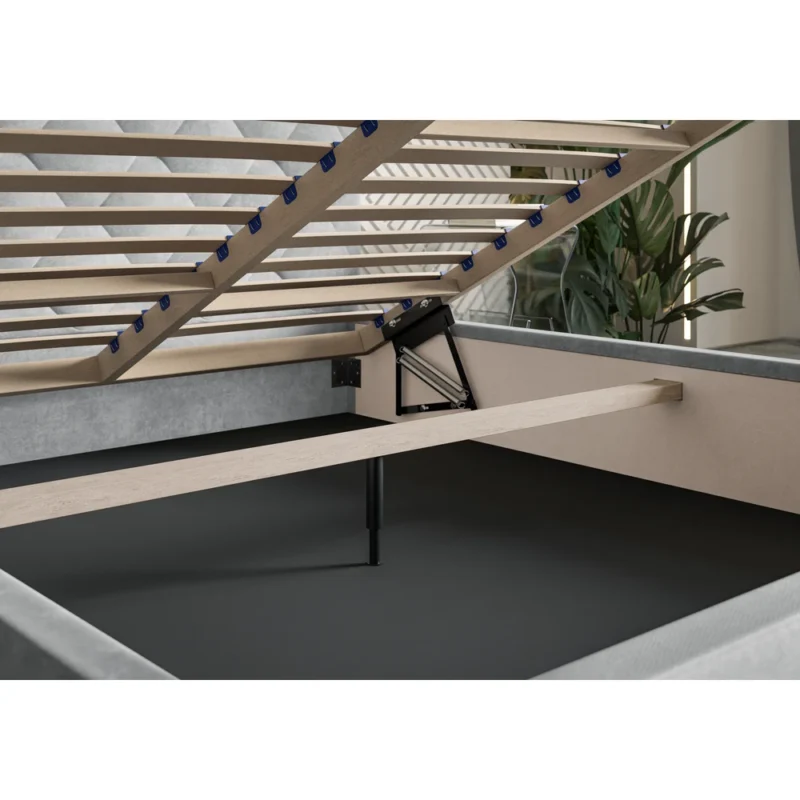 Łóżko tapicerowane z pojemnikiem i stelażem 180x200 cm granatowe do sypialni PURE Łóżko tapicerowane z pojemnikiem i stelażem 180x200 cm granatowe do sypialni PURE