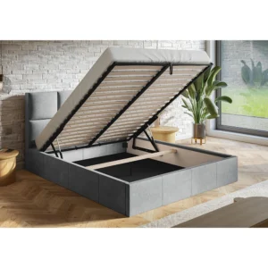 Duże czarne łóżko do sypialni 200x200 z pojemnikiem COMFY Duże czarne łóżko do sypialni 200x200 z pojemnikiem COMFY