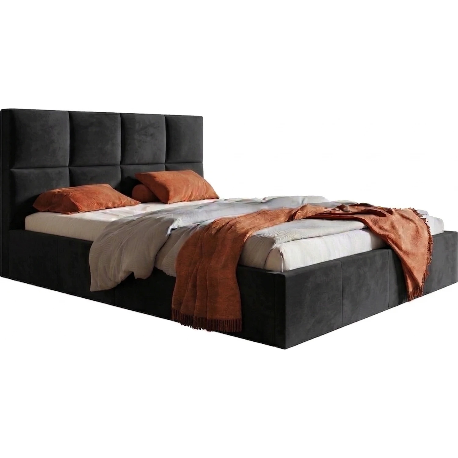 Beżowe łóżko sypialniane 180x200 welur z pojemnikiem na pościel COMFY Nowoczesne łóżko 180x200 czarny welur z pojemnikiem COMFY