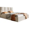 Beżowe welurowe łóżko tapicerowane 120x200 cm z pojemnikiem COMFY Beżowe welurowe łóżko tapicerowane 120x200 cm z pojemnikiem COMFY