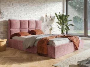 Nowoczesne łóżko różowe 200x200 welur z pojemnikiem do sypialni COMFY Nowoczesne łóżko różowe 200x200 welur z pojemnikiem do sypialni COMFY
