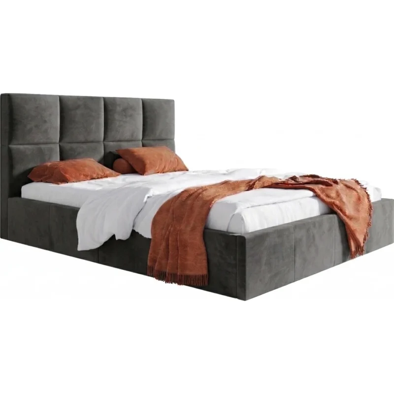 Łóżko podwójne szary welur 200x200 z pojemnikiem COMFY Łóżko podwójne szary welur 200x200 z pojemnikiem COMFY