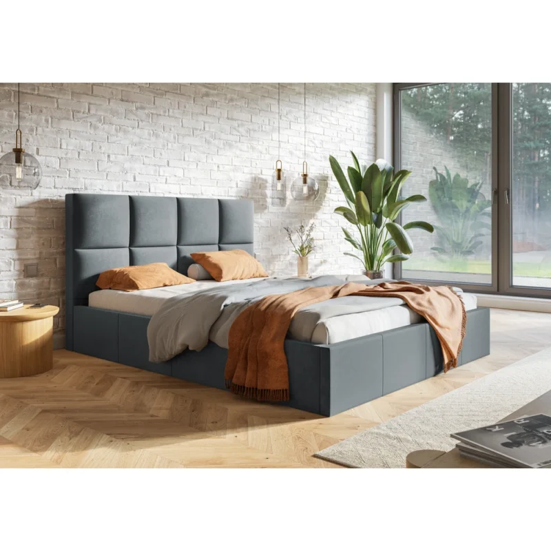 Łóżko welurowe 180x200 ze stelażem i pojemnikiem COMFY Łóżko welurowe 180x200 ze stelażem i pojemnikiem COMFY
