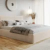 Dwuosobowe łóżko tapicerowane z pojemnikiem 120x200 cm MODERN beżowy welur Dwuosobowe łóżko tapicerowane z pojemnikiem 120x200 cm MODERN beżowy welur