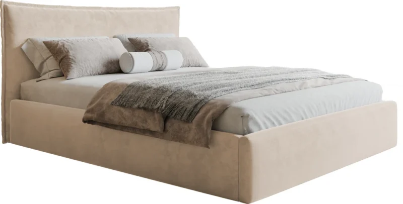 Dwuosobowe łóżko tapicerowane z pojemnikiem 120x200 cm MODERN beżowy welur Dwuosobowe łóżko tapicerowane z pojemnikiem 120x200 cm MODERN beżowy welur