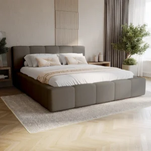 Małżeńskie łóżko tapicerowane z pojemnikiem i stelażem 200x200 cm FANCY boucle Małżeńskie łóżko tapicerowane z pojemnikiem i stelażem 200x200 cm FANCY boucle