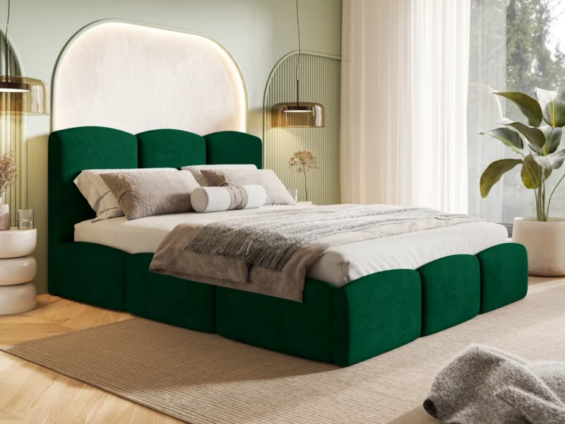 Łóżko tapicerowane z pojemnikiem 90x200 cm Comfort butelkowa zieleń