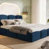 Jednoosobowe łóżko tapicerowane z pojemnikiem i stelażem 90x200 cm COMFORT granatowe