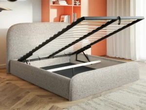 Beżowe łózko boucle 200x200 cm z pojemnikiem CANDY do sypialni Beżowe łózko boucle 200x200 cm z pojemnikiem CANDY do sypialni