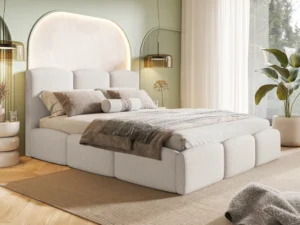 Kremowe łóżko boucle z pojemnikiem 90x200 cm COMFORT Kremowe łóżko boucle z pojemnikiem 90x200 cm COMFORT