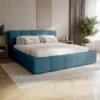 Łóżko tapicerowane z pojemnikiem 200x200 cm FANCY niebieskie boucle