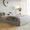 Szare łóżko tapicerowane 160x200 cm z pojemnikiem MODERN do sypialni
