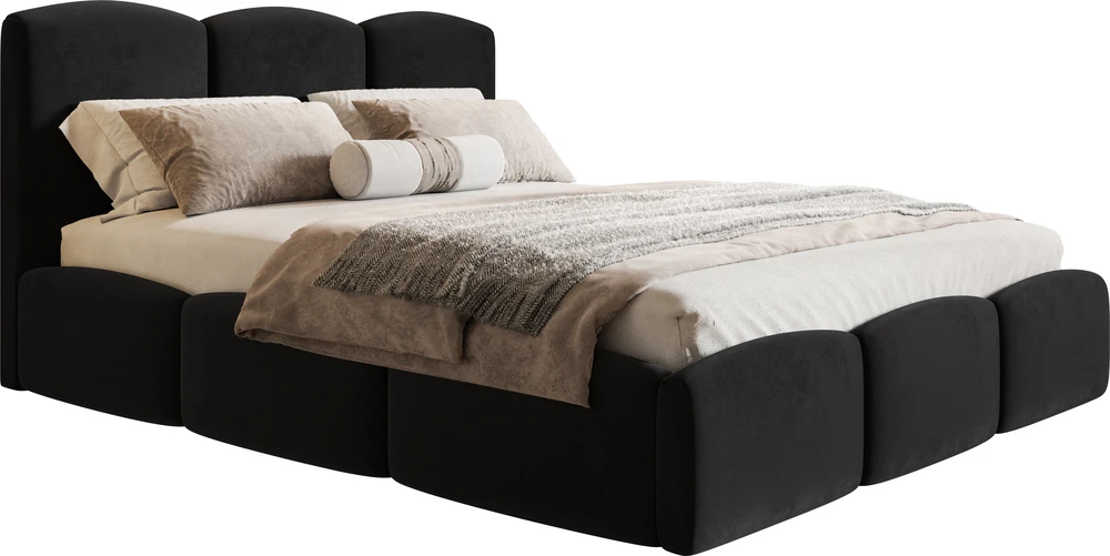 Beżowe łóżko tapicerowane 140x200 cm z pojemnikiem COMFORT welurowe Welurowe nowoczesne łóżko 140x200 cm dwuosobowe z pojemnikiem COMFORT