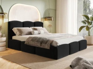 Łóżko małżeńskie tapicerowane z pojemnikiem 180x200 cm COMFORT czarny welur Łóżko małżeńskie tapicerowane z pojemnikiem 180x200 cm COMFORT czarny welur