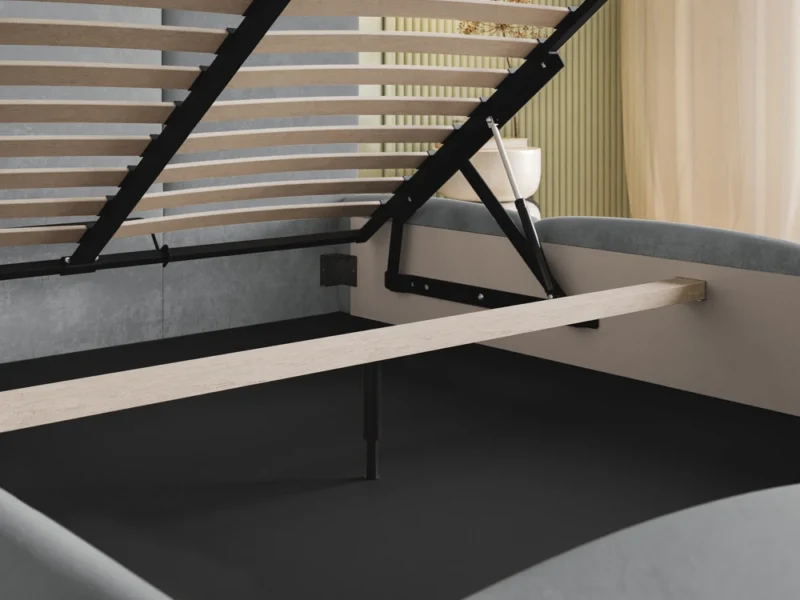 Slim_13_Stelaz_Metalowy_Skrzynia Szare łóżko małżeńskie 200x200 cm do sypialni welurowe z pojemnikiem Comfort