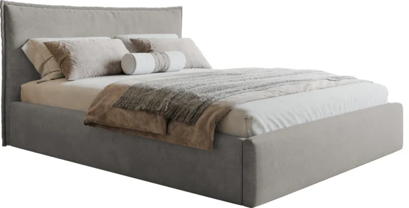 Szare łóżko małżeńskie 200x200 cm welurowe z pojemnikiem MODERN Szare łóżko małżeńskie 200x200 cm welurowe z pojemnikiem MODERN