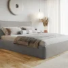 Szare łóżko małżeńskie 200x200 cm welurowe z pojemnikiem MODERN