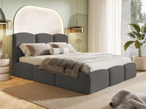 Nowoczesne szare łóżko boucle 120x200 cm z pojemnikiem i stelażem COMFORT