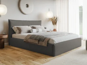 Szare łóżko boucle z pojemnikiem i stelażem 200x200 cm MODERN Szare łóżko boucle z pojemnikiem i stelażem 200x200 cm MODERN