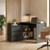 Antracytowe biurko narożne 120 cm z szufladami EVO Antracytowe biurko narożne 120 cm z szufladami EVO