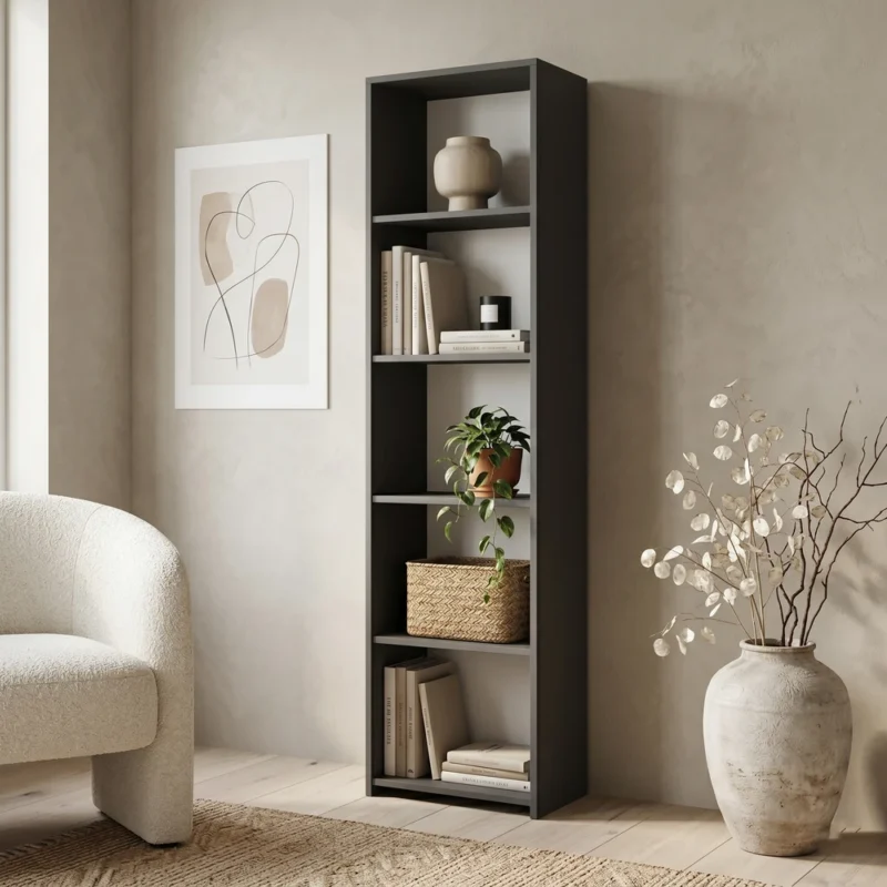Antracytowy regał na książki 40 cm do salonu EVO Antracytowy regał na książki 40 cm do salonu EVO