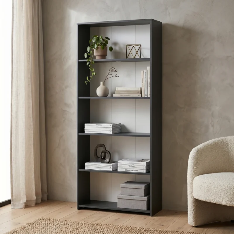 Antracytowy regał na książki 80 cm do salonu EVO Antracytowy regał na książki 80 cm do salonu EVO