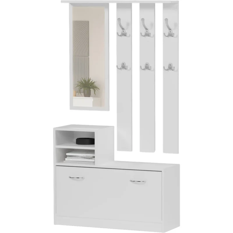 Biała garderoba do przedpokoju z lustrem 120 cm i wieszakami LESTI Biała garderoba do przedpokoju z lustrem 120 cm i wieszakami LESTI