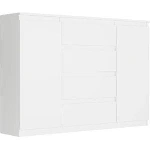 Biała komoda dwudrzwiowa 140 cm z szufladami Evo