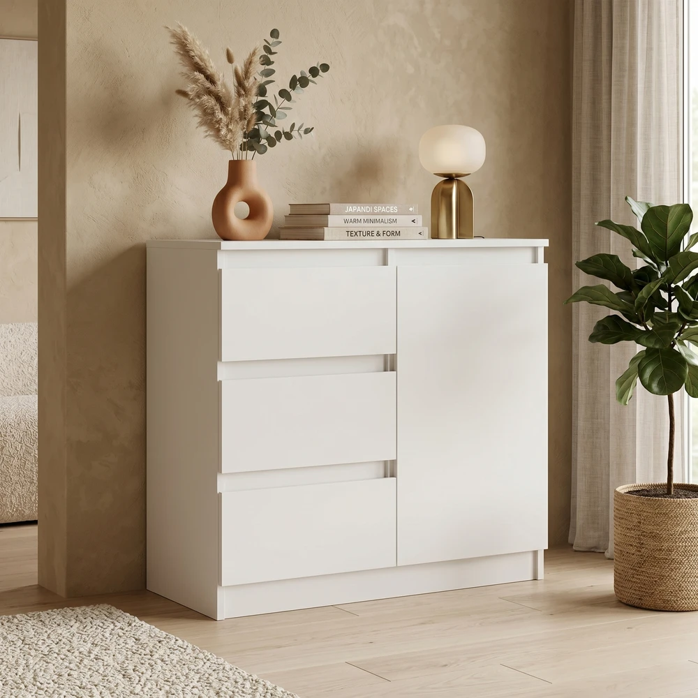 Biała komoda z szufladami 80 cm do salonu EVO Biała komoda z szufladami 80 cm do salonu EVO