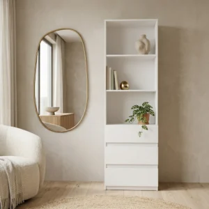 Biały regał na książki 60 cm do salonu z szufladami EVO Biały regał na książki 60 cm do salonu z szufladami EVO