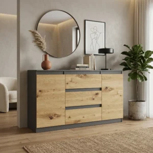 Dwudrzwiowa komoda 140 cm z szufladami i półkami EVO Dwudrzwiowa komoda 140 cm z szufladami i półkami EVO
