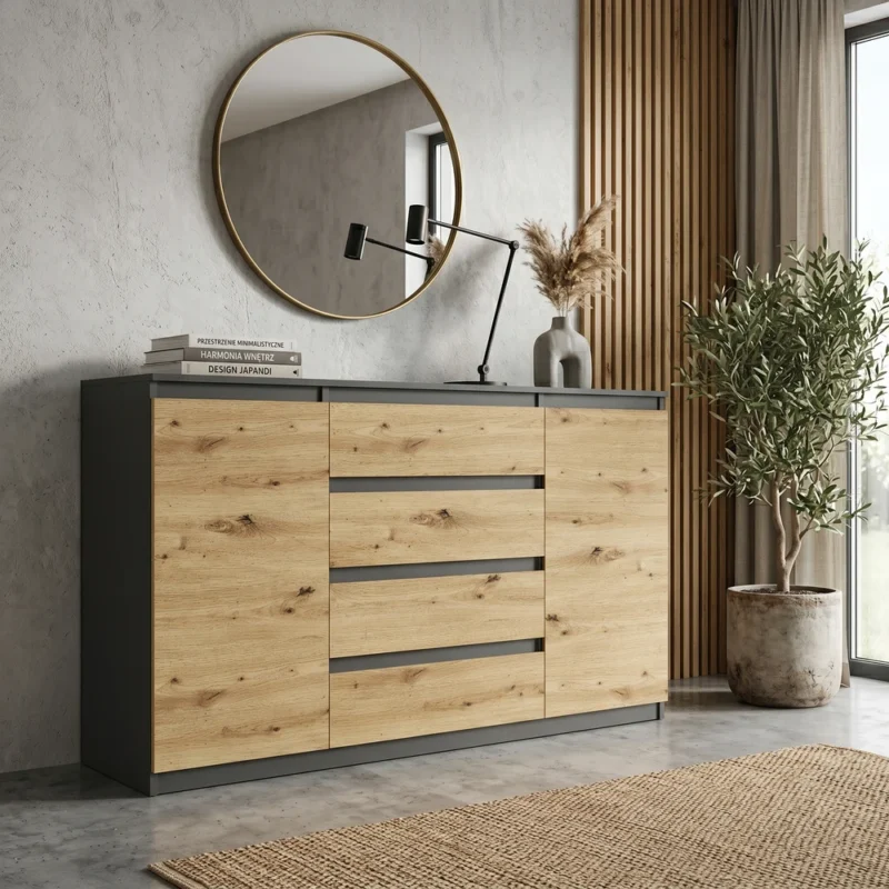 Dwudrzwiowa komoda 160 cm z szufladami i półkami EVO Dwudrzwiowa komoda 160 cm z szufladami i półkami EVO