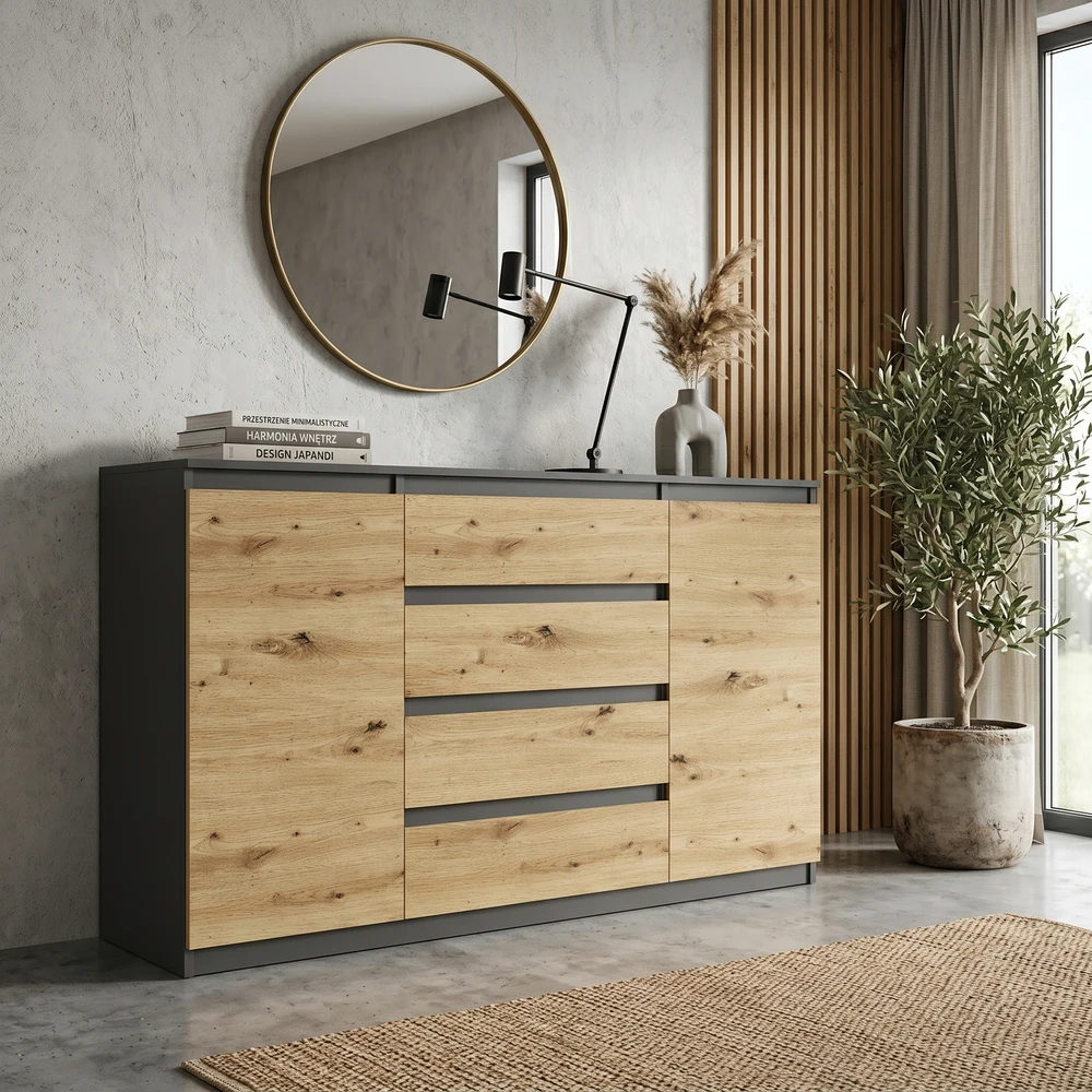 Dwudrzwiowa komoda 160 cm z szufladami i półkami EVO Dwudrzwiowa komoda 160 cm z szufladami i półkami EVO