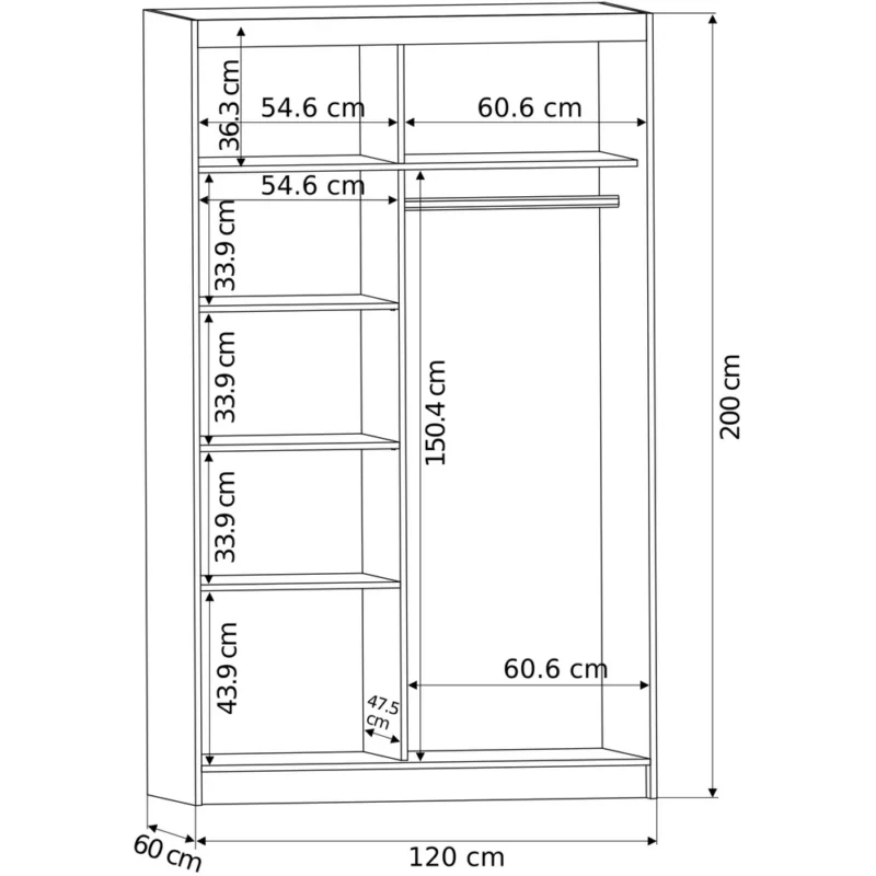 Biała nowoczesna szafa przesuwna 120 cm z lustrem VISION Biała nowoczesna szafa przesuwna 120 cm z lustrem VISION