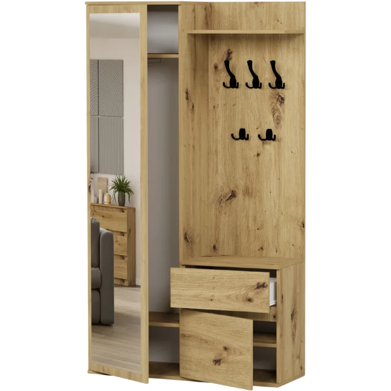 Garderoba do przedpokoju 120 cm z lustrem i wieszakami BILL dąb artisan Garderoba do przedpokoju 120 cm z lustrem i wieszakami BILL dąb artisan