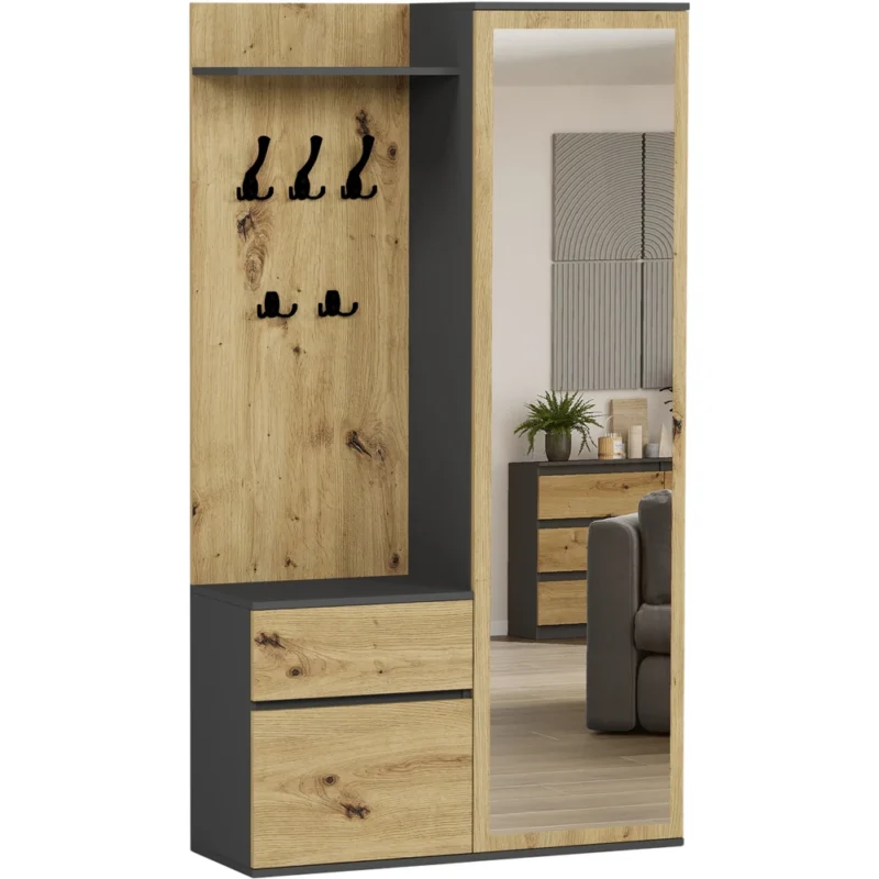 Garderoba z lustrem i wieszakami 120 cm do przedpokoju BILL Garderoba z lustrem i wieszakami 120 cm do przedpokoju BILL