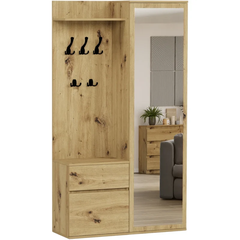 Garderoba do przedpokoju 120 cm z lustrem i wieszakami BILL dąb artisan Garderoba do przedpokoju 120 cm z lustrem i wieszakami BILL dąb artisan