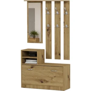 Garderoba do przedpokoju 120 cm z lustrem i wieszakami LESTI dąb artisan Garderoba do przedpokoju 120 cm z lustrem i wieszakami LESTI dąb artisan
