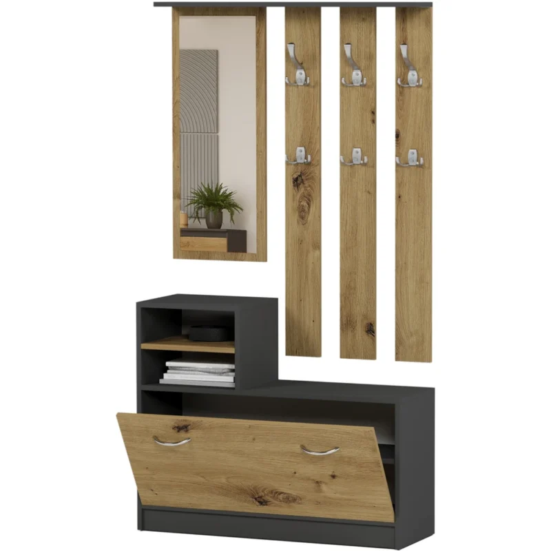 Garderoba z lustrem i wieszakami 120 cm do przedpokoju LESTI Garderoba z lustrem i wieszakami 120 cm do przedpokoju LESTI