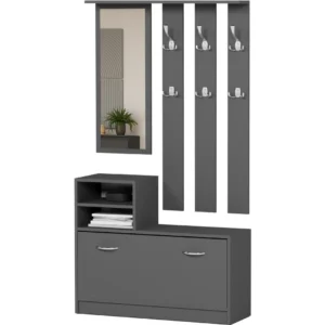 Garderoba z lustrem i wieszakami 120 cm do przedpokoju LESTI antracytowa Garderoba z lustrem i wieszakami 120 cm do przedpokoju LESTI antracytowa
