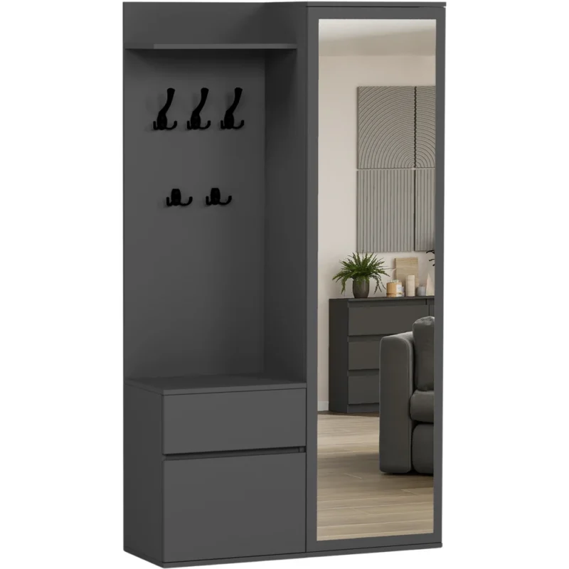Garderoba 120 cm z lustrem i wieszakami do przedpokoju BILL antracytowa Garderoba 120 cm z lustrem i wieszakami do przedpokoju BILL antracytowa