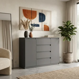 Komoda 140 cm dwudrzwiowa z szufladami EVO antracyt Komoda 140 cm dwudrzwiowa z szufladami EVO antracyt