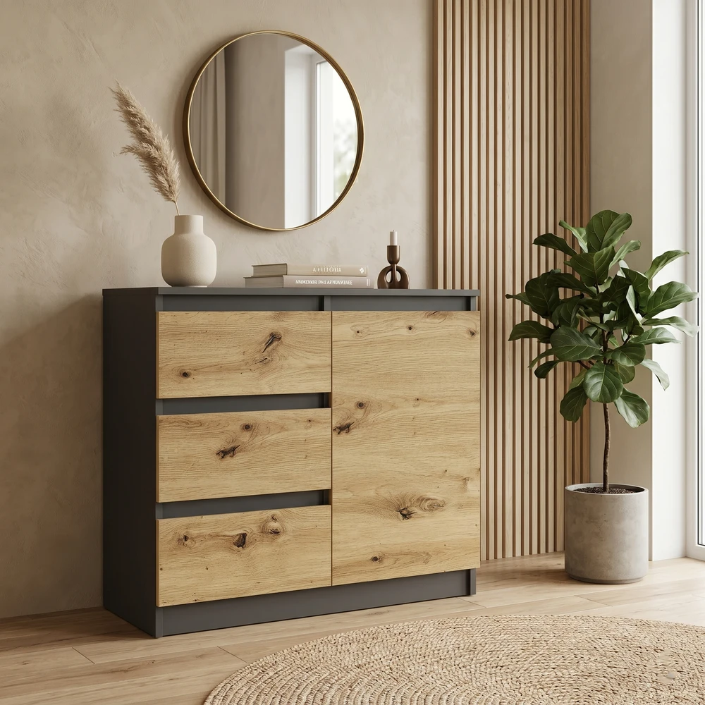 Biała komoda z szufladami 80 cm do salonu EVO Komoda 80 cm z szufladami i drzwiami do salonu EVO
