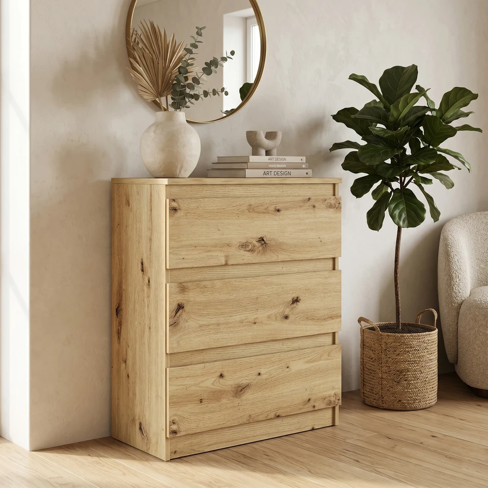 Biała komoda z szufladami 70 cm do salonu EVO Komoda z szufladami 70 cm do salonu EVO dąb artisan