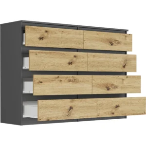 Loftowa komoda 140 cm z ośmioma szufladami EVO do sypialni Loftowa komoda 140 cm z ośmioma szufladami EVO do sypialni