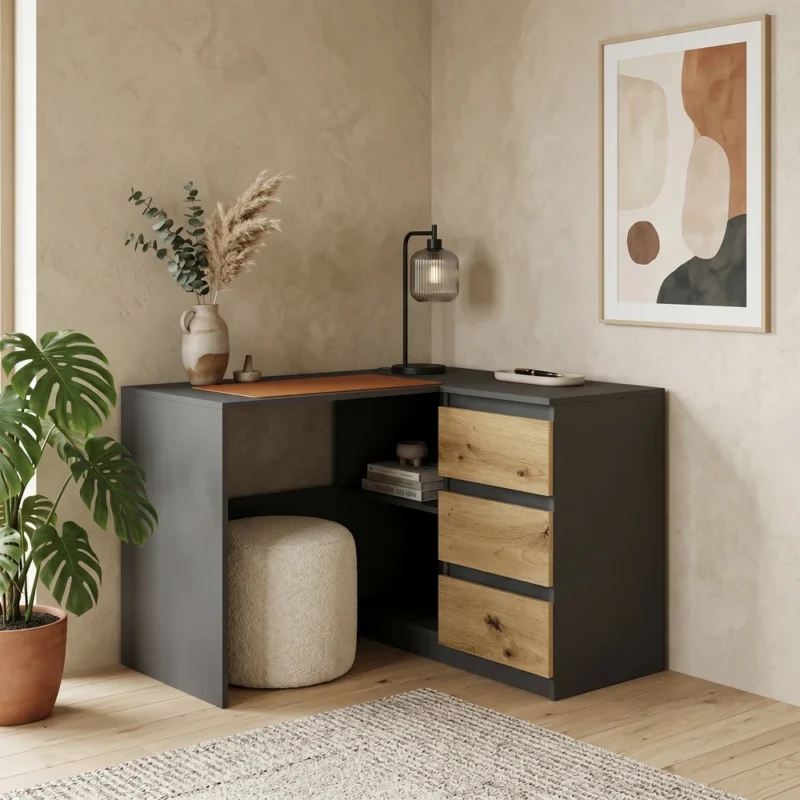 Loftowe biurko narożne 112 cm z szufladami EVO Loftowe biurko narożne 112 cm z szufladami EVO