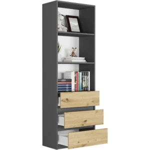 Loftowy regał na książki 60 cm do salonu z szufladami EVO Loftowy regał na książki 60 cm do salonu z szufladami EVO